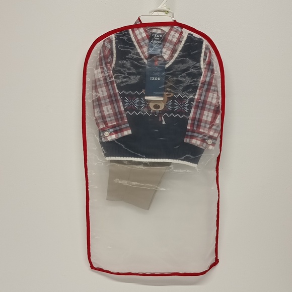 NWT IZOD Baby Christmas matching sets 3pc plaid sweater vest/shirt/pants Sz 3-6m - Picture 10 of 10